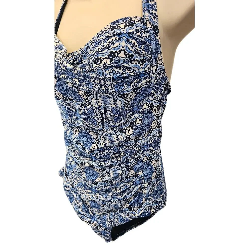 Nip tuck swim suit multi fit cup padded support bra lift blue Medallion sz 8